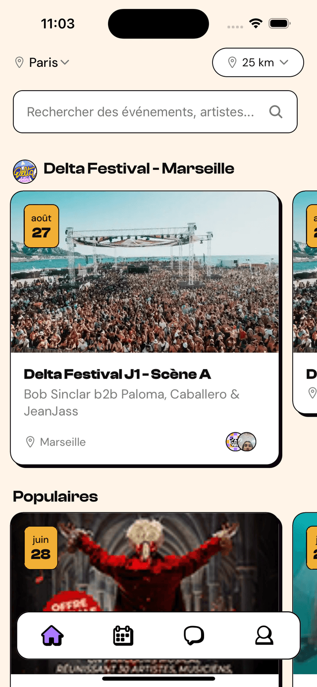 Interface LiveMate - Découverte d'événements